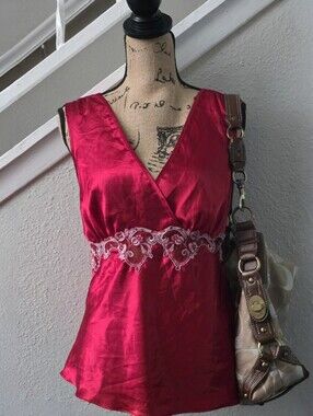 Fairycore Red satin top with  V-neckline y2k